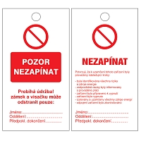 Informační visačka – POZOR NEZAPÍNAT, 90 × 170 mm